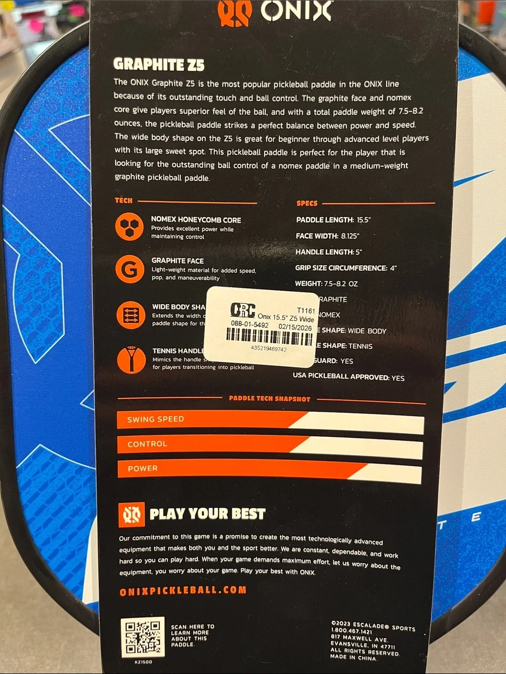 ONIX Graphite Z5 Graphite Carbon Fiber Pickleball Paddle Blue - Picture 4 of 4
